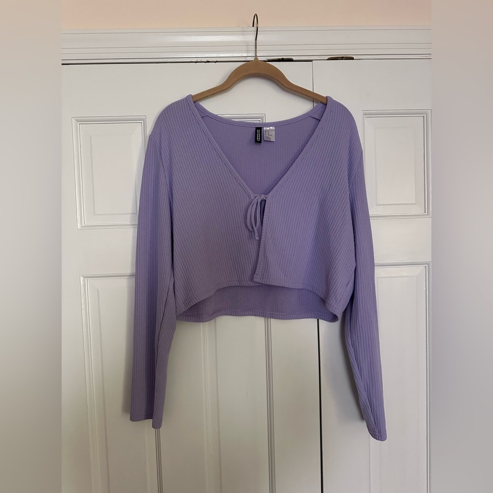 Divided Lilac Ribbed Long Sleeve Crop Top